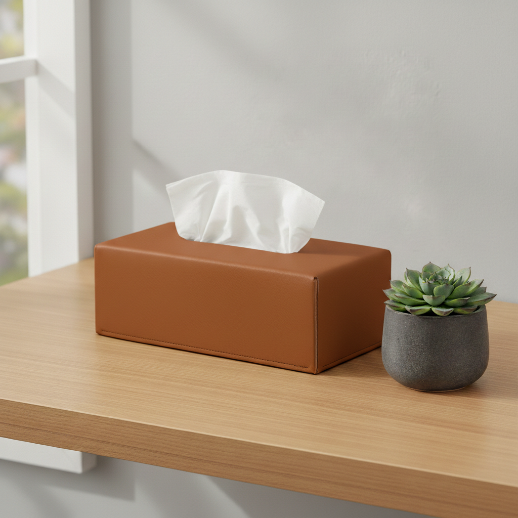 Boite à mouchoirs cuir recyclé rectangle - Vacavaliente