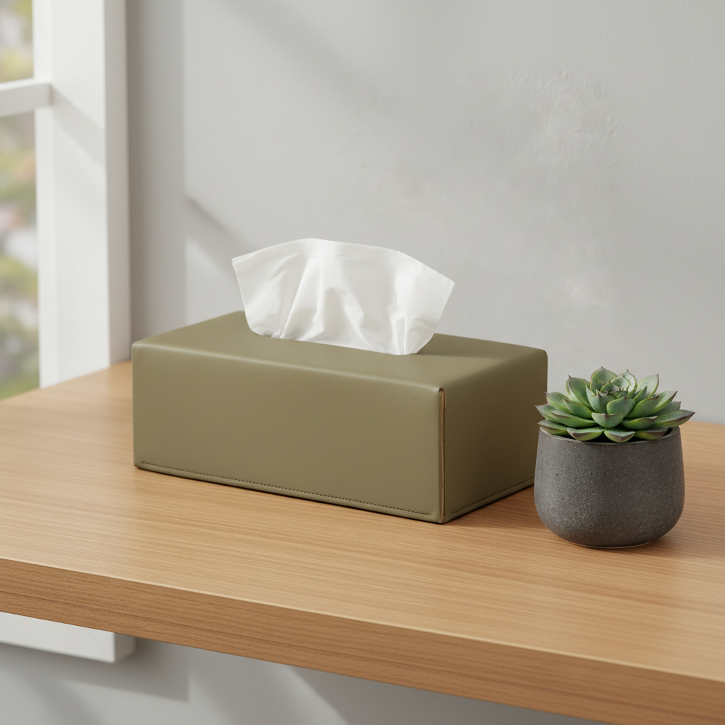 Boite à mouchoirs cuir recyclé rectangle - Vacavaliente