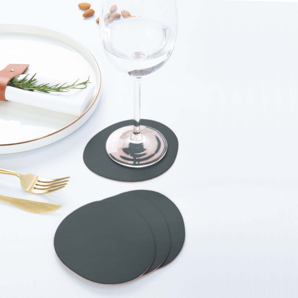 Dessous de verre x4 cuir recyclé stone - Vacavaliente